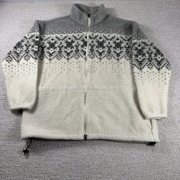 Columbia Fair Isle Fleece Jacket White Gray Made In USA Women’s Size XL - Picture 1 of 7